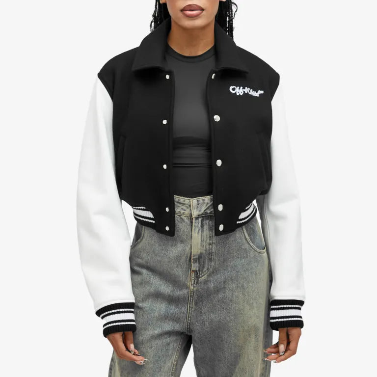OffWhite Wo Simple Cropped Varsity Jacket